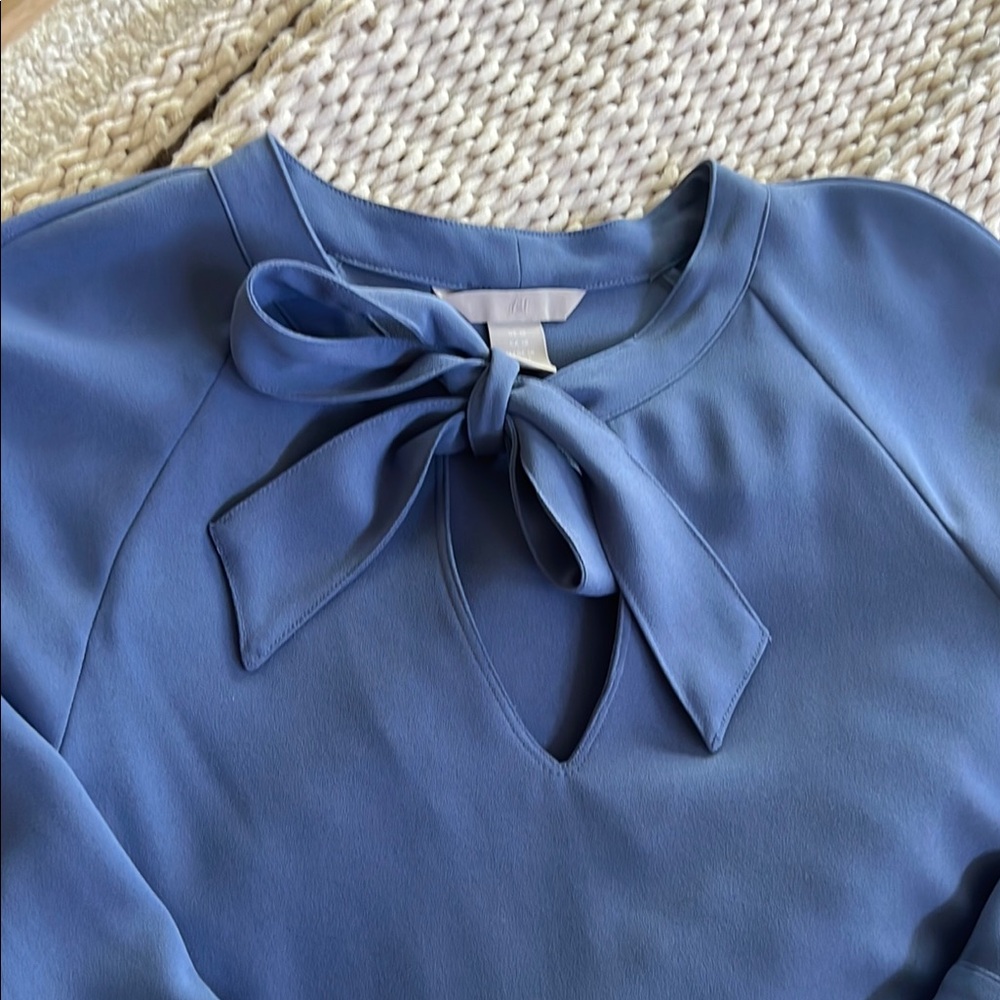 H&M Blue Blouse with Bow Accent